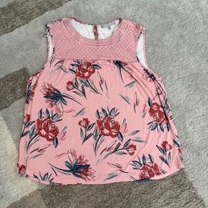 Daniel Rainn Pink Floral Lace Trim Sleeveless Tank Top‎ Women's XXL